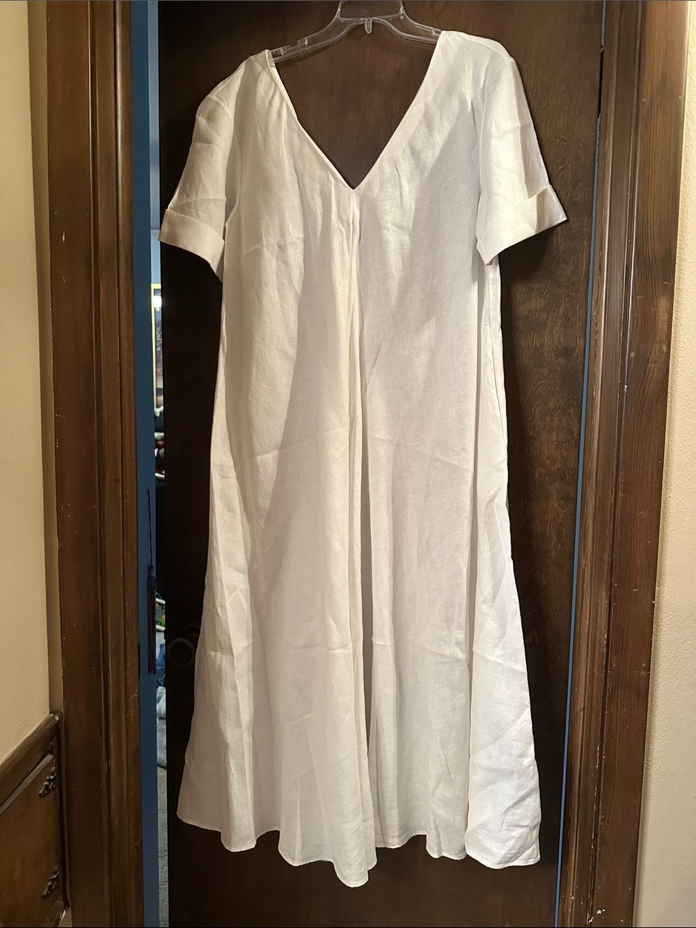 Massimo Dutti White V-Neck Linen Maxi Dress